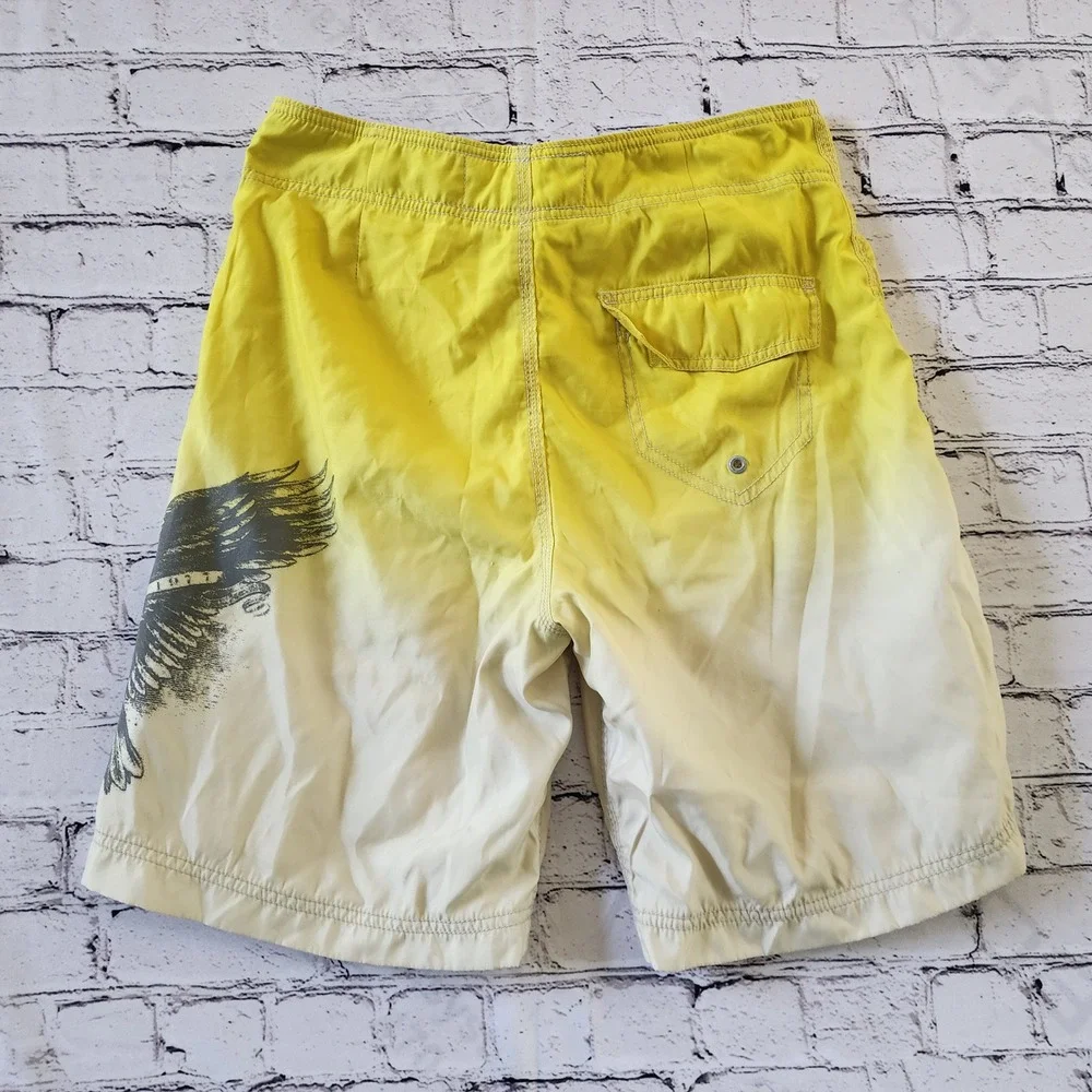 American Eagle Yellow Ombre Eagle Graphic Board Shorts Mens 30 Swim Trunks
